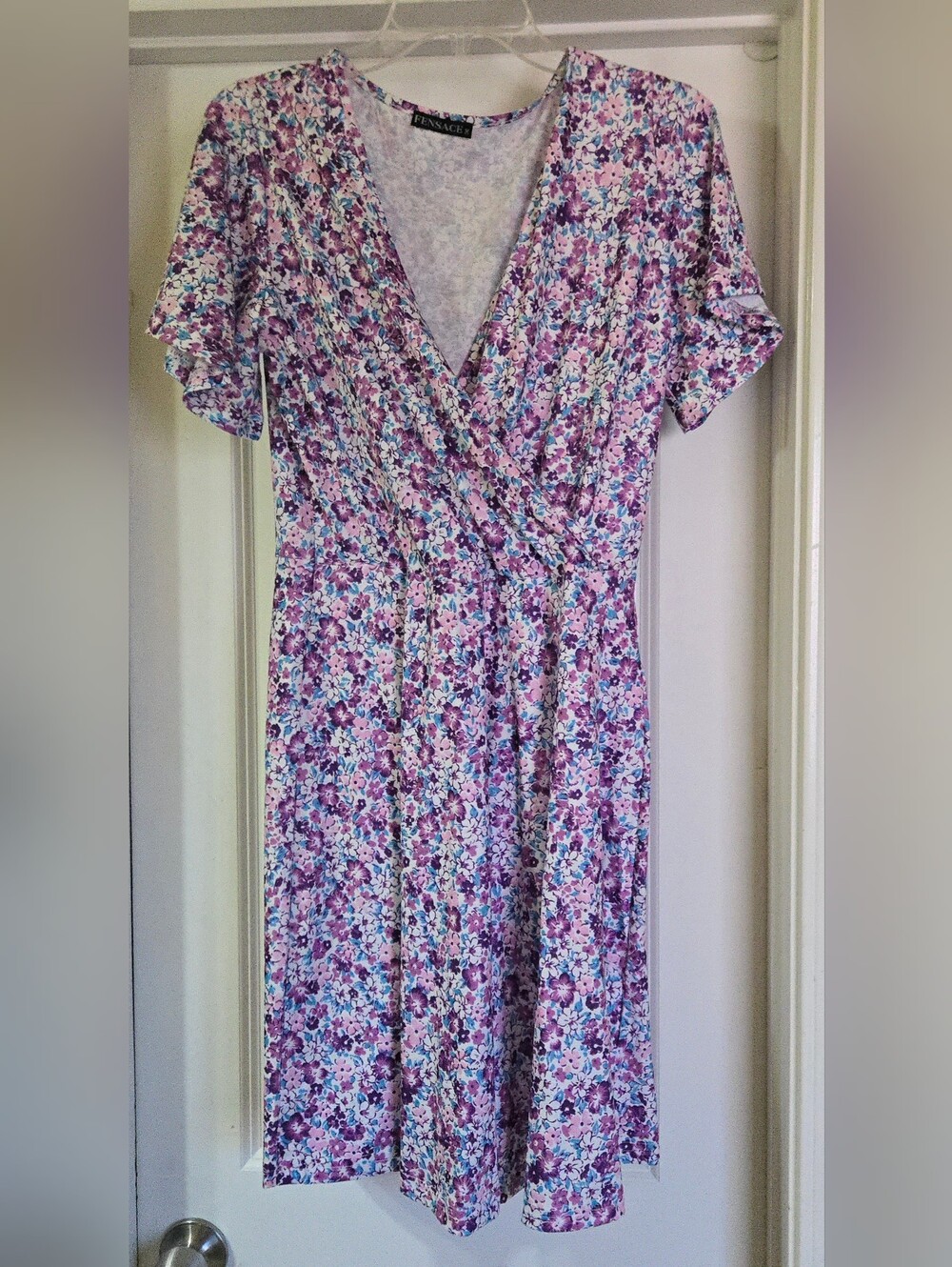Women's Fensace Floral Print V-Neck Short Sleeve Wrap Dress Brunch Office Medium